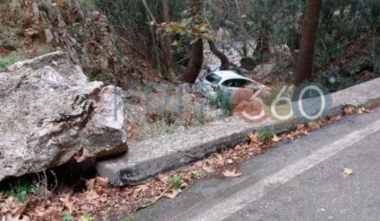 Χανιά: Η κακοκαιρία «έσπρωξε» αυτοκίνητο μέσα στο φαράγγι της Θερίσσου