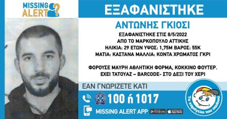 Συναγερμός για την εξαφάνιση 29χρονου στο Μαρκόπουλο