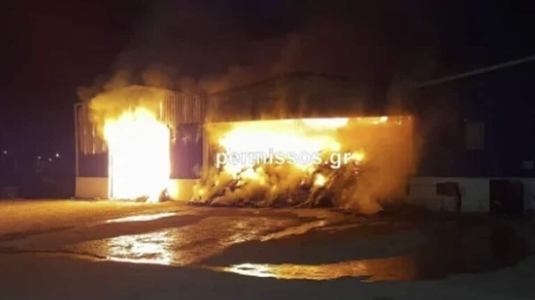 Μεγάλη πυρκαγιά σε αποθήκη με ζωοτροφές στην Αλίαρτο