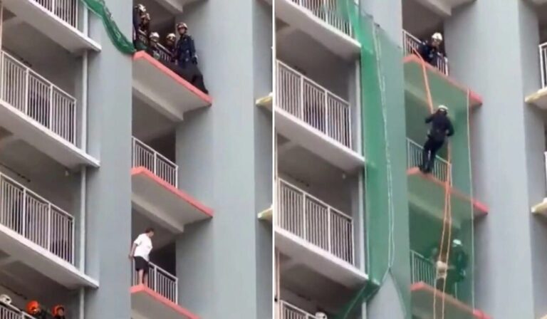 Σιγκαπούρη: Ηρωική επιχείρηση διάσωσης από πυροσβέστες – Απειλούσε να πέσει από το μπαλκόνι της (βίντεο)