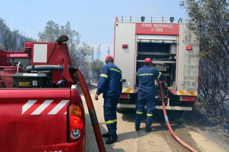 Σε εξέλιξη η φωτιά στα Πιέρια όρη – Επιχειρούν 59 πυροσβέστες