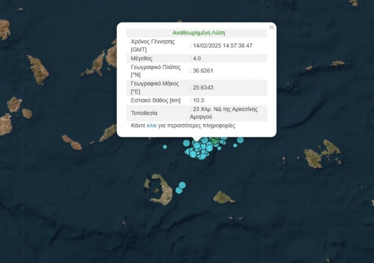 Νέος σεισμός 4,0 Ρίχτερ ανάμεσα σε Αμοργό και Σαντορίνη