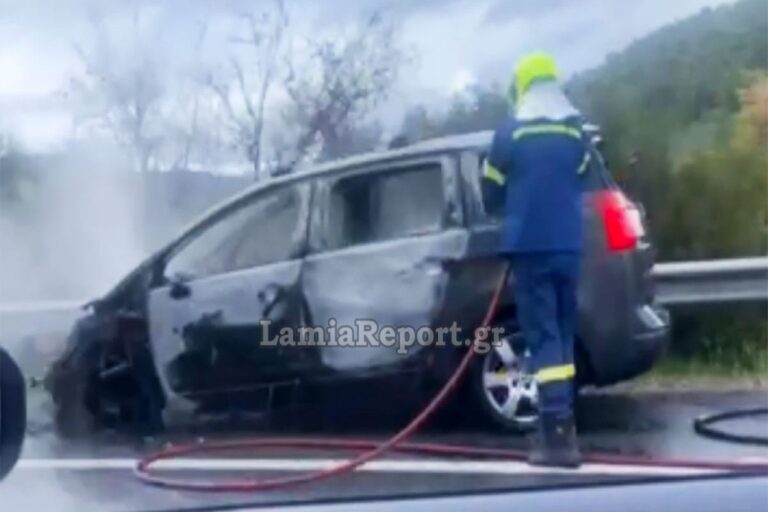 Φθιώτιδα: Αυτοκίνητο που κινούνταν στην εθνική οδό τυλίχτηκε στις φλόγες (βίντεο)