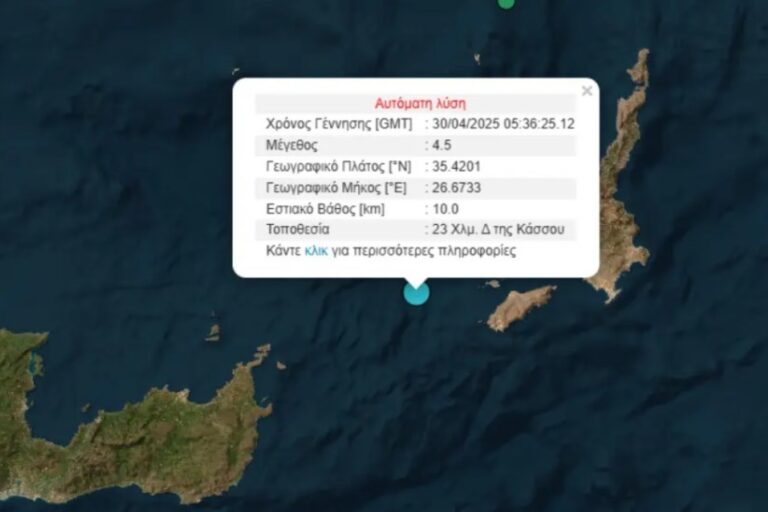 Σεισμός τώρα ανοιχτά της Κάσου