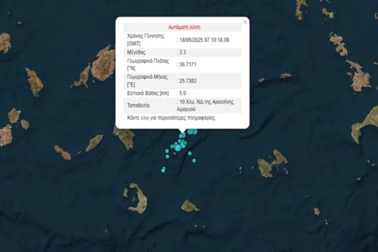 Σεισμός τώρα 3,3 Ρίχτερ στην Αμοργό