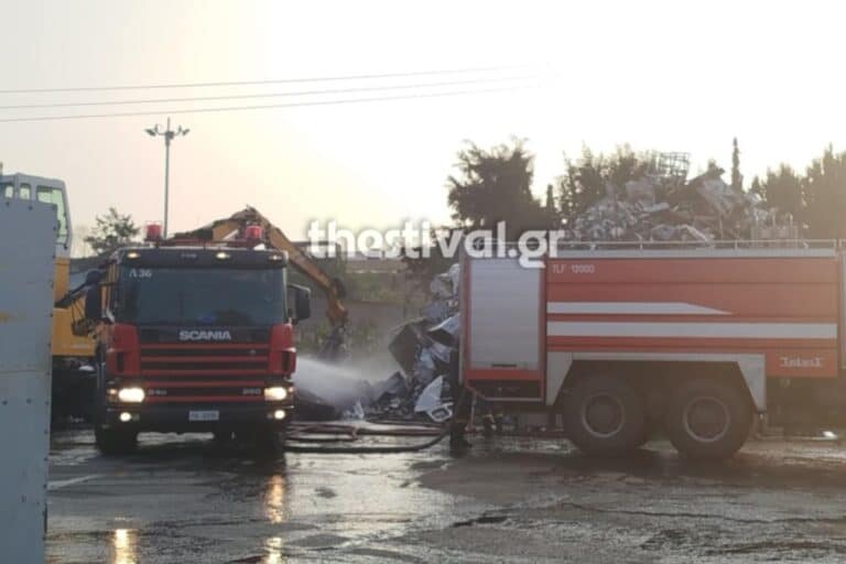 Θεσσαλονίκη: Φωτιά σε εταιρεία ανακύκλωσης μετάλλων στα Διαβατά – Συναγερμός στην Πυροσβεστική (βίντεο)