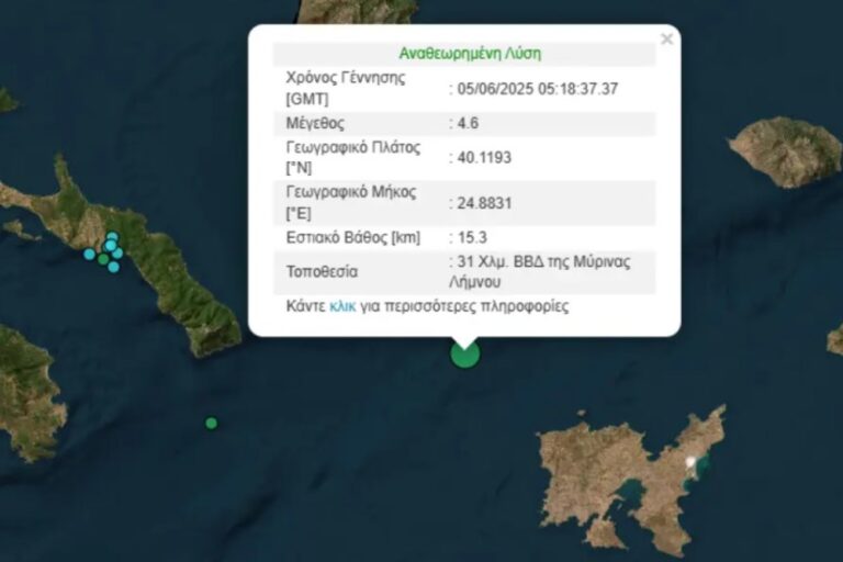 Σεισμός τώρα 4,6 Ρίχτερ ανοιχτά της Λήμνου