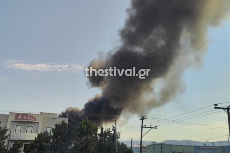 Φωτιά τώρα σε υπαίθριο χώρο επιχείρησης στη Θεσσαλονίκη – Καίγονται παλέτες και λάστιχα, ήχησε 112 για «επικίνδυνους καπνούς»