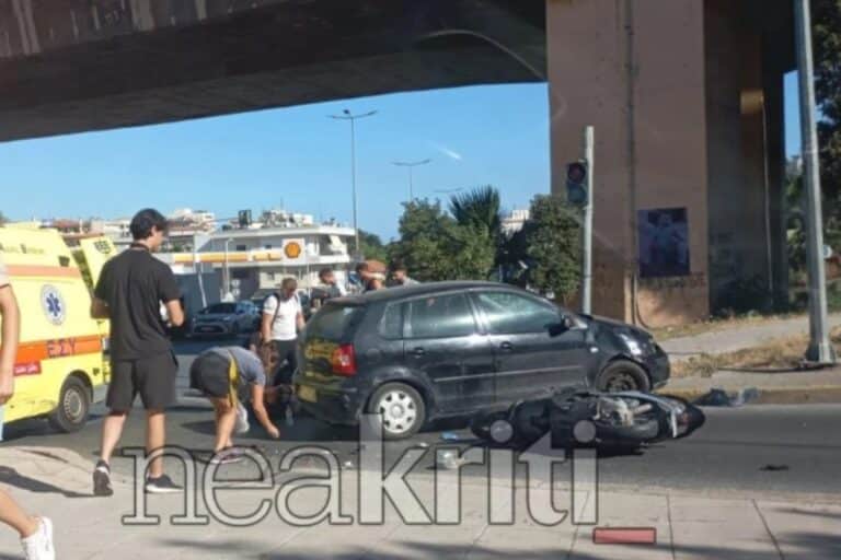 Σοβαρό τροχαίο στο Ηράκλειο: Μηχανή συγκρούστηκε με ΙΧ – Τραυματίστηκαν τρία άτομα