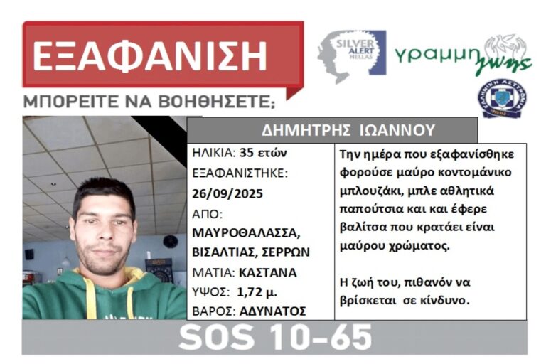 Συναγερμός στις Σέρρες: 35χρονος αγνοείται εδώ και τρεις εβδομάδες