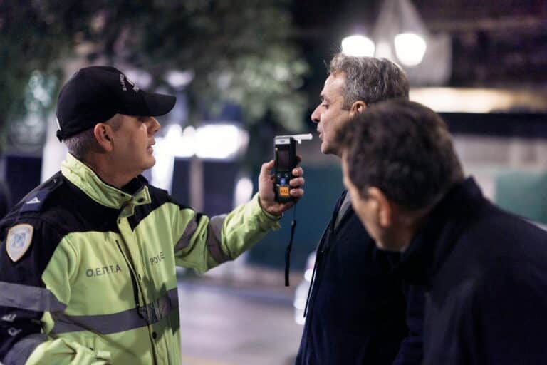 Ο Μητσοτάκης επισκέφθηκε μπλόκο της Τροχαίας για αλκοτέστ (βίντεο)