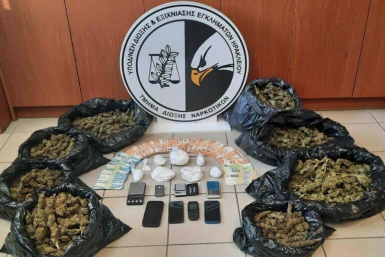 Ηράκλειο: Συνελήφθησαν δύο άτομα για κατοχή και διακίνηση μεγάλης ποσότητας κάνναβης και κοκαΐνης
