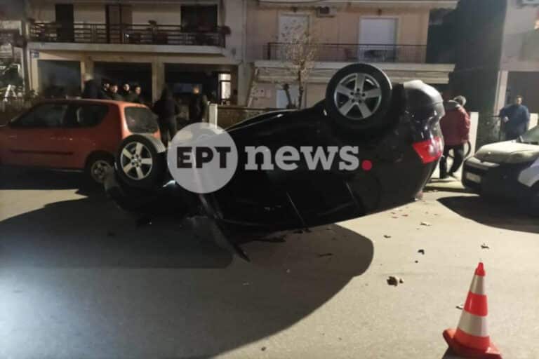 Σέρρες: Αναποδογύρισε αυτοκίνητο μετά από σύγκρουση με ταξί (εικόνες)