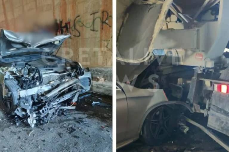 Τροχαίο στην Κρήτη: Αυτοκίνητο «καρφώθηκε» σε μπετονιέρα (εικόνες & βίντεο)