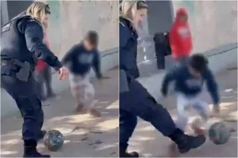 Γυναίκα αστυνομικός έπαιξε μπάλα σε καταυλισμό Ρομά, κατά τη διάρκεια επιχείρησης – Το δυνατό μήνυμα της ΕΛ.ΑΣ. (βίντεο)