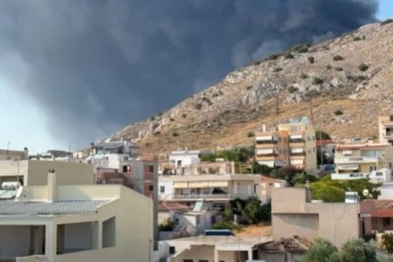 Σαλαμίνα: Ενισχύθηκαν οι δυνάμεις στη φωτιά κοντά στον ναύσταθμο – Μήνυμα του 112 για εκκενώσεις (βίντεο)