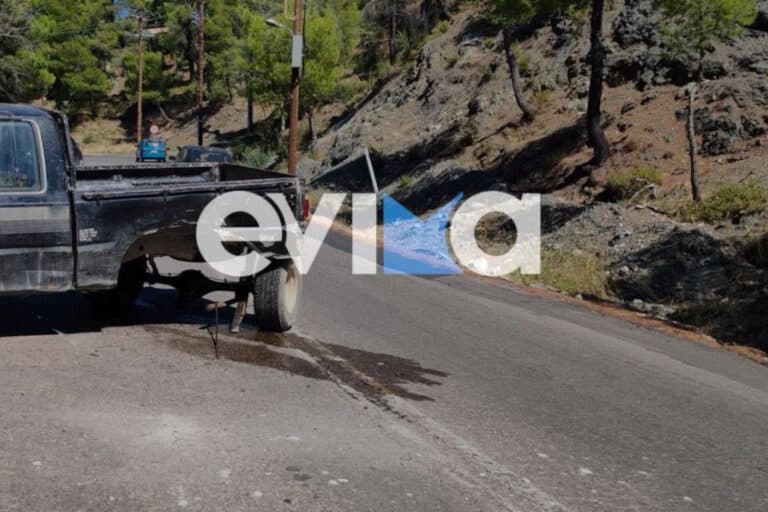Εύβοια: Σφοδρή σύγκρουση ΙΧ με αγροτικό στον Παγώντα – Αποκολλήθηκε ρόδα από το όχημα
