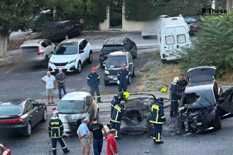Αναστάτωση στη Θεσσαλονίκη: Στις φλόγες τρία οχήματα στην Πυλαία